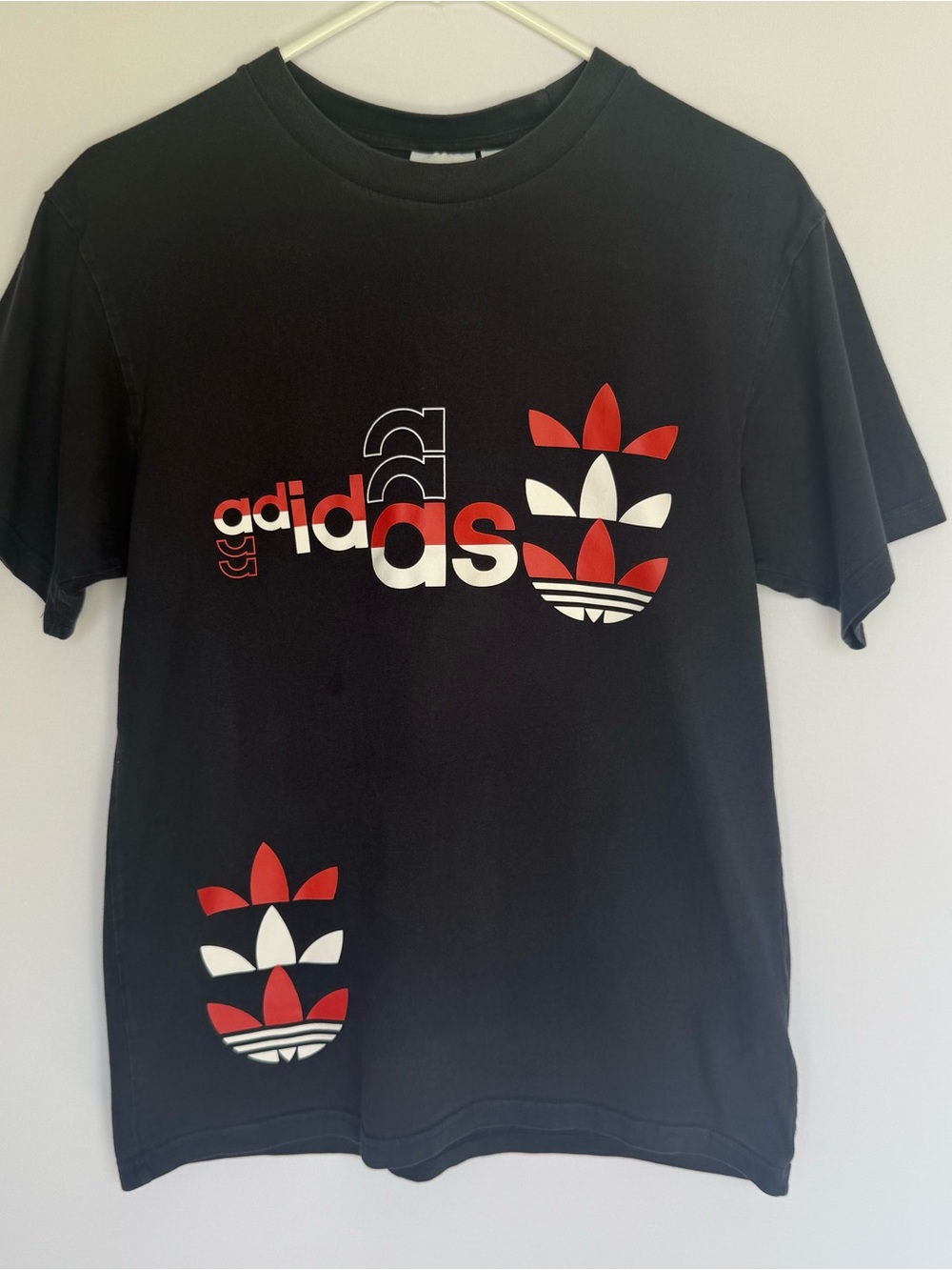 adidas Black and White Trefoil Logo Tee Tag